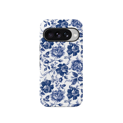 Rose to Fame | Blue & White Rose Floral Google Pixel Case