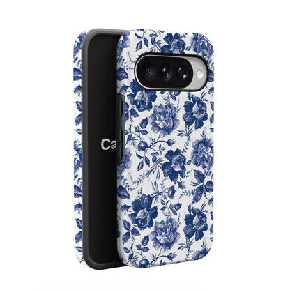Rose to Fame | Blue & White Rose Floral Google Pixel Case
