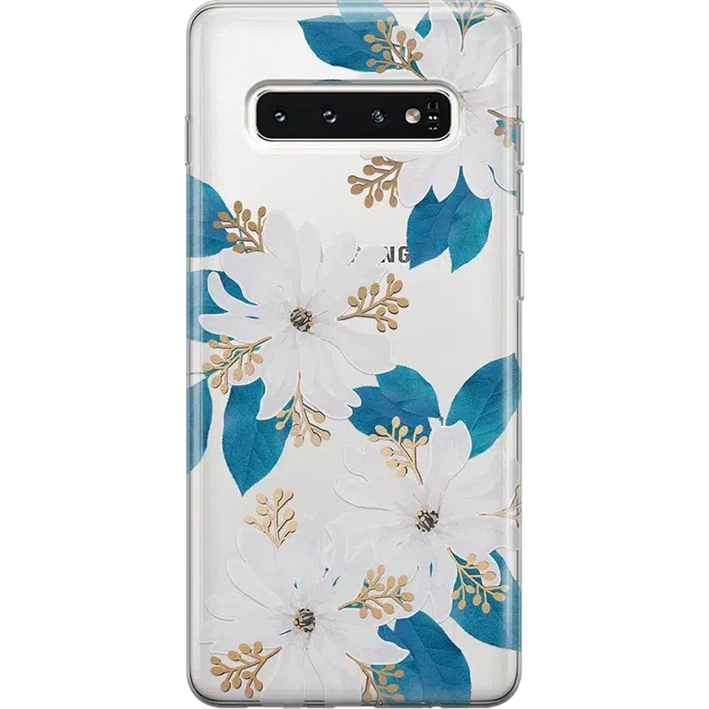 Blue and Gold Clear Floral Samsung Case Samsung Case get.casely Classic Galaxy S10 Plus