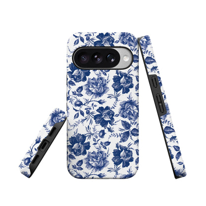 Rose to Fame | Blue & White Rose Floral Google Pixel Case