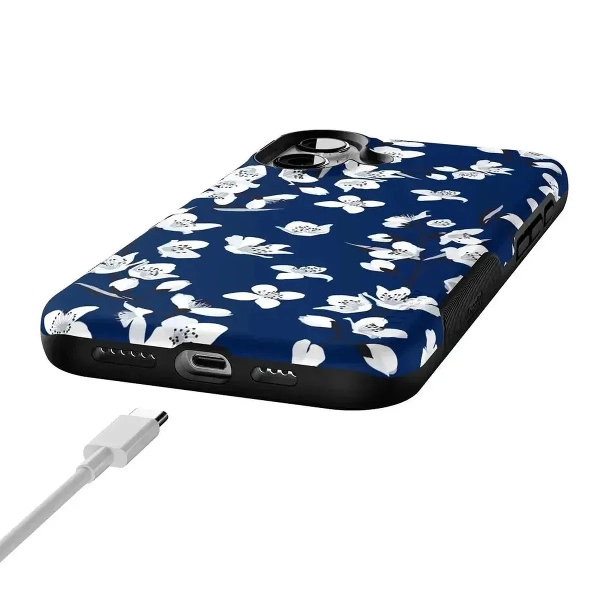 Floral Forest | Navy Cherry Blossom Floral Case iPhone Case get.casely