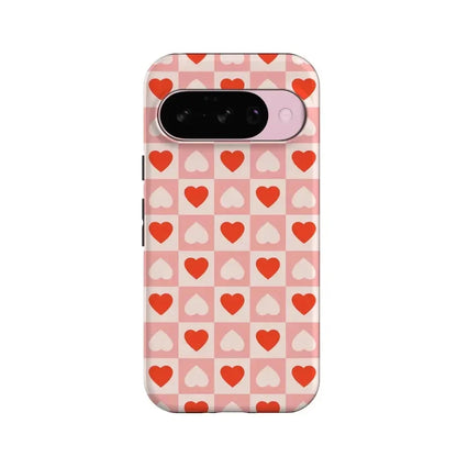 King of My Heart | Checkered Hearts Case Phone Case Casetry Essential + MagSafe® Google Pixel 10