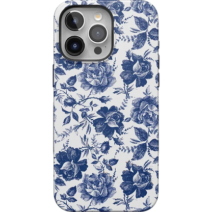 Rose to Fame | Blue & White Rose Floral Case iPhone Case get.casely Bold + MagSafe® iPhone 15 Pro Max