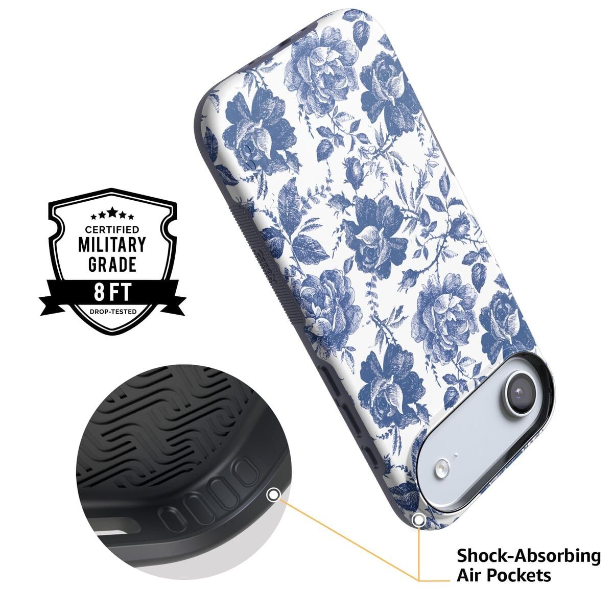 Rose to Fame | Blue & White Rose Floral Case iPhone Case get.casely