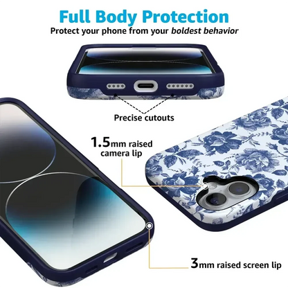 Rose to Fame | Blue & White Rose Floral Case iPhone Case get.casely