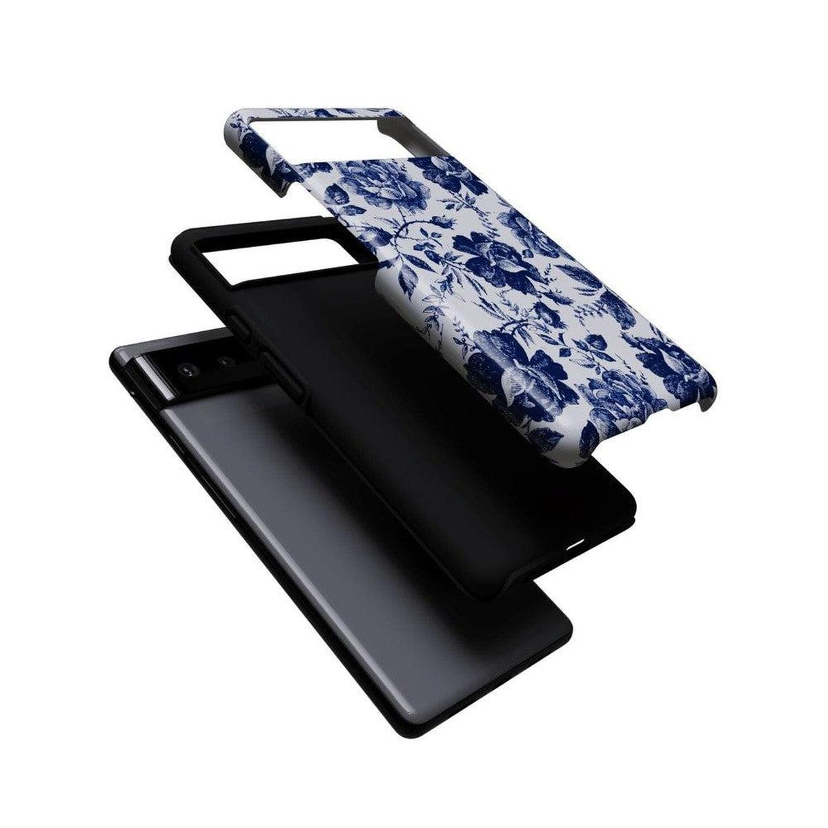 Rose to Fame | Blue & White Rose Floral Google Pixel Case Google Pixel Case Casetry