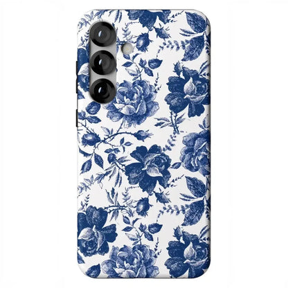 Rose to Fame | Blue & White Rose Floral Samsung Case Samsung Case Casetry Essential + MagSafe® Galaxy S25 Plus