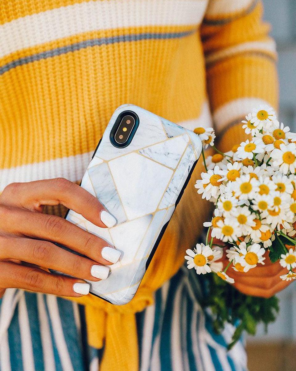 Sharp Lines | Geo White and Gold Marble Case iPhone Case get.casely